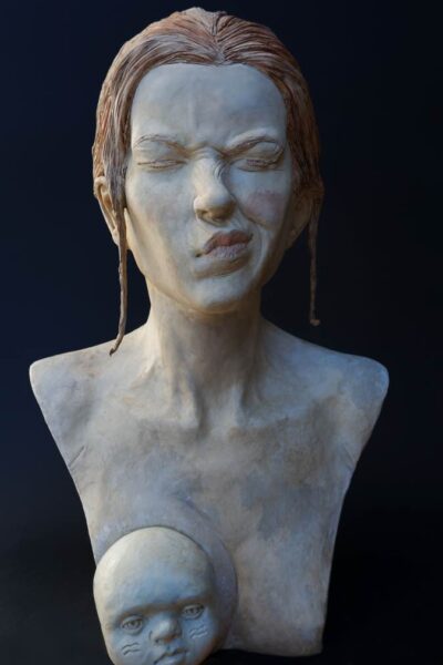 scultura mezzo busto grès semi refrattario donna espressiva almareni art alberto criscione