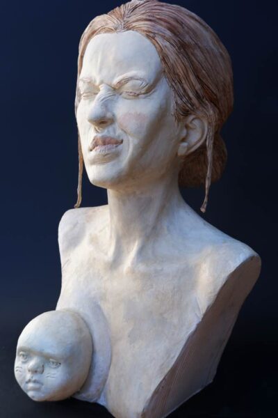 scultura mezzo busto grès semi refrattario donna espressiva almareni art alberto criscione
